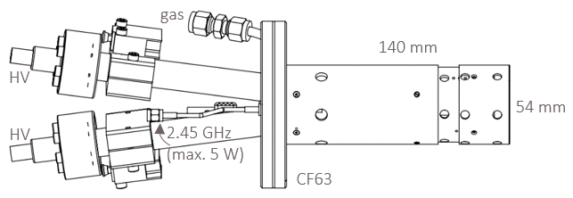 Schematic diagram of TES-63 High brightness ion source, with dimensions